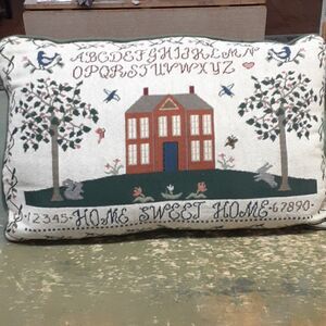 Vintage Home Sweet Home needlepoint throw pillow embroidery